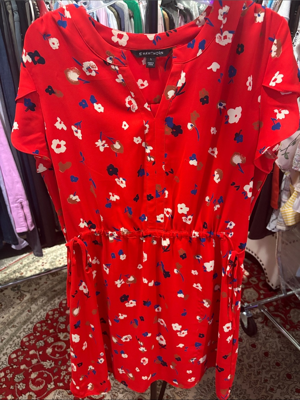 41 Hawthorn Red Floral Tie-Waist Mini Dress